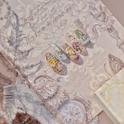 Romantic Candle Holder Lace Rambler Rose Pink Flower Bowknot Candlestick Ribbon Adhesive Nail Art Stickers Shiny Manicure Decals (ONLINE ORDER ONLY)