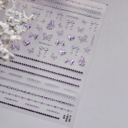 Hot Stamping Purple Line Love Heart Lace Bowknot Chain Branches Star Flower Leaf Butterfly Plant Flower Nail Art Stickers Decals (Online Order Only)