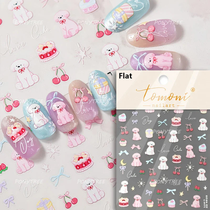Lovely Pink Red Cherry Fruit Love Heart Star Lucky Letter Bowknot Romantic Adhesive Nail Art Stickers Rhinestone Manicure Decals (Online Order Only)