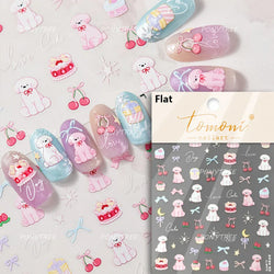 Lovely Pink Red Cherry Fruit Love Heart Star Lucky Letter Bowknot Romantic Adhesive Nail Art Stickers Rhinestone Manicure Decals (Online Order Only)