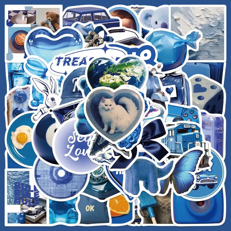 50pcs Cartoon Blue Love Graffiti Stickers for Helmet, Wall, DIY Decoration Wholesale (Online Order Only)