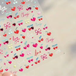 Lovely Pink Red Cherry Fruit Love Heart Star Lucky Letter Bowknot Romantic Adhesive Nail Art Stickers Rhinestone Manicure Decals (Online Order Only)