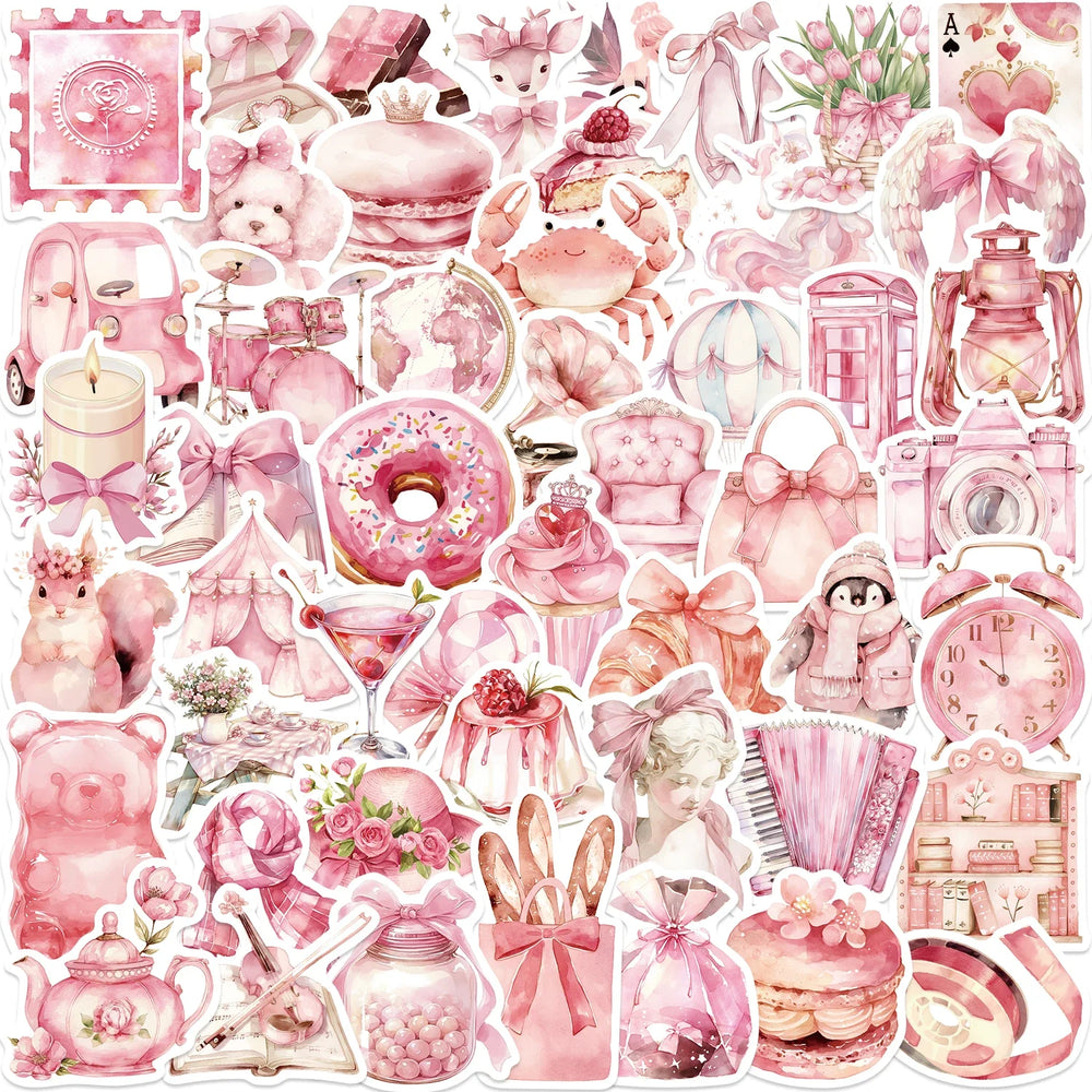 50pcs Pink Aesthetics Stickers Vinyl Decals DIY Skateboard Phone Laptop Car Luggage Bike Cool Waterproof Sticker (ONLINE ORDER ONLY)