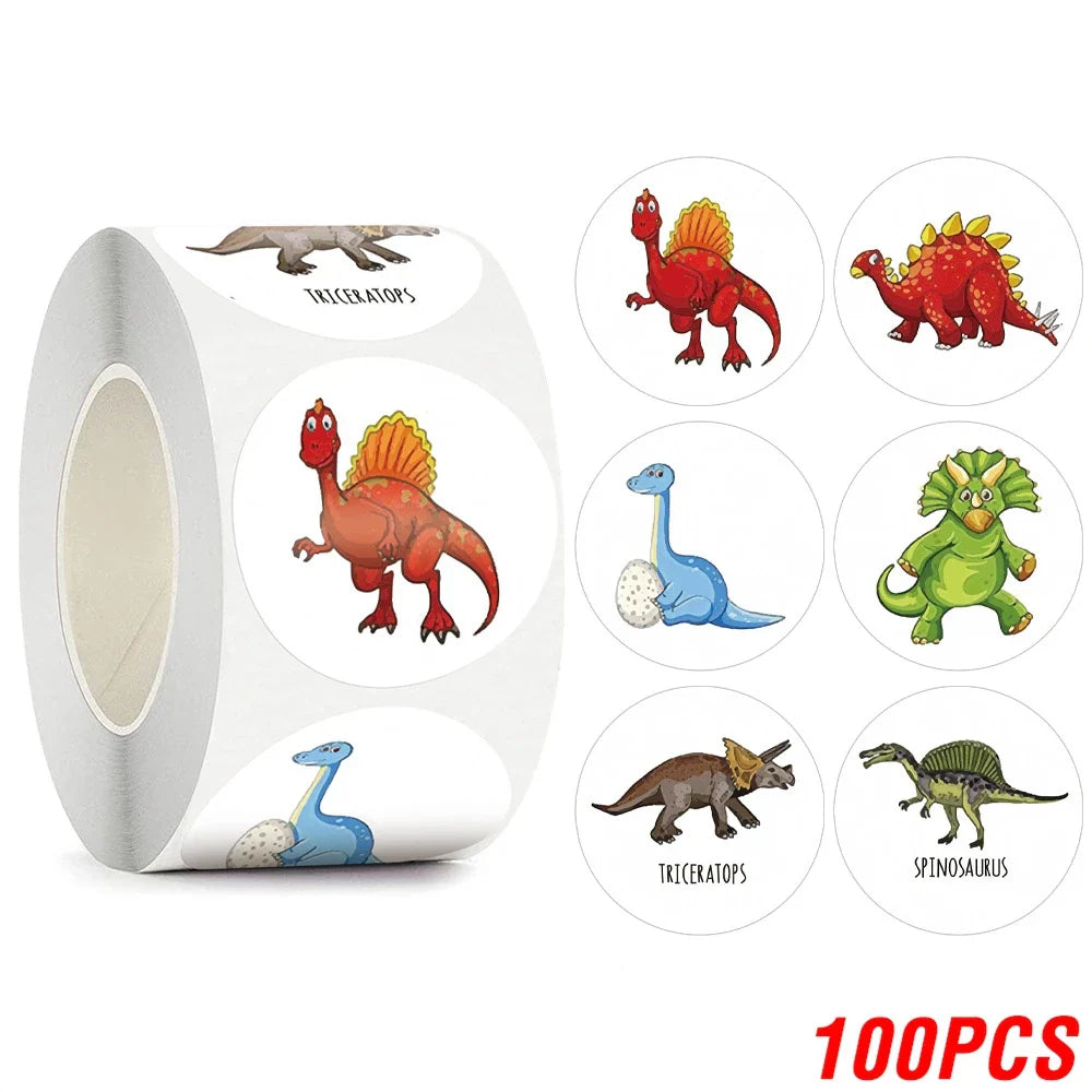 100-500pcs New Cartoon Dinosaurs Stickers 6 Designs for Classroom Teacher Stationery Sticker Label for Kids Reward Stickers (ONLINE ORDER ONLY)