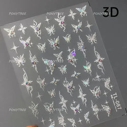 French Chic Blue Line Bowknot Fan Flower Leaves Butterfly Lace Frame Bell Shiny Self Adhesive Nail Art Stickers Manicure Decals (ONLINE ORDER ONLY)