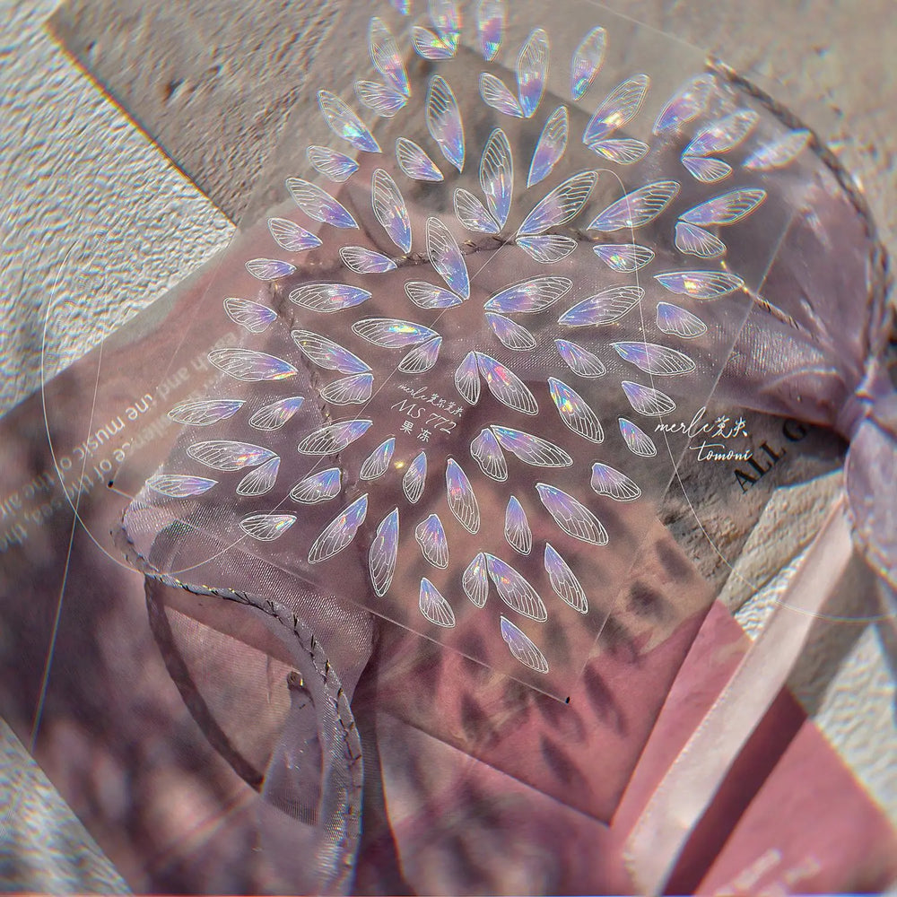 Transparent Purple Pink Gradient Wing Pinion Feather Housefly Wings Shiny Adhesive Nail Art Decoration Stickers Manicure Decals (ONLINE ORDER ONLY)