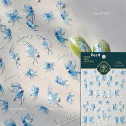 Chic Butterfly Flower Lily Lilium Narcissus Line Beautiful Blue Pearl Self Adhesive Nail Art Stickers Decorations Manicure Decal (Online Order Only)