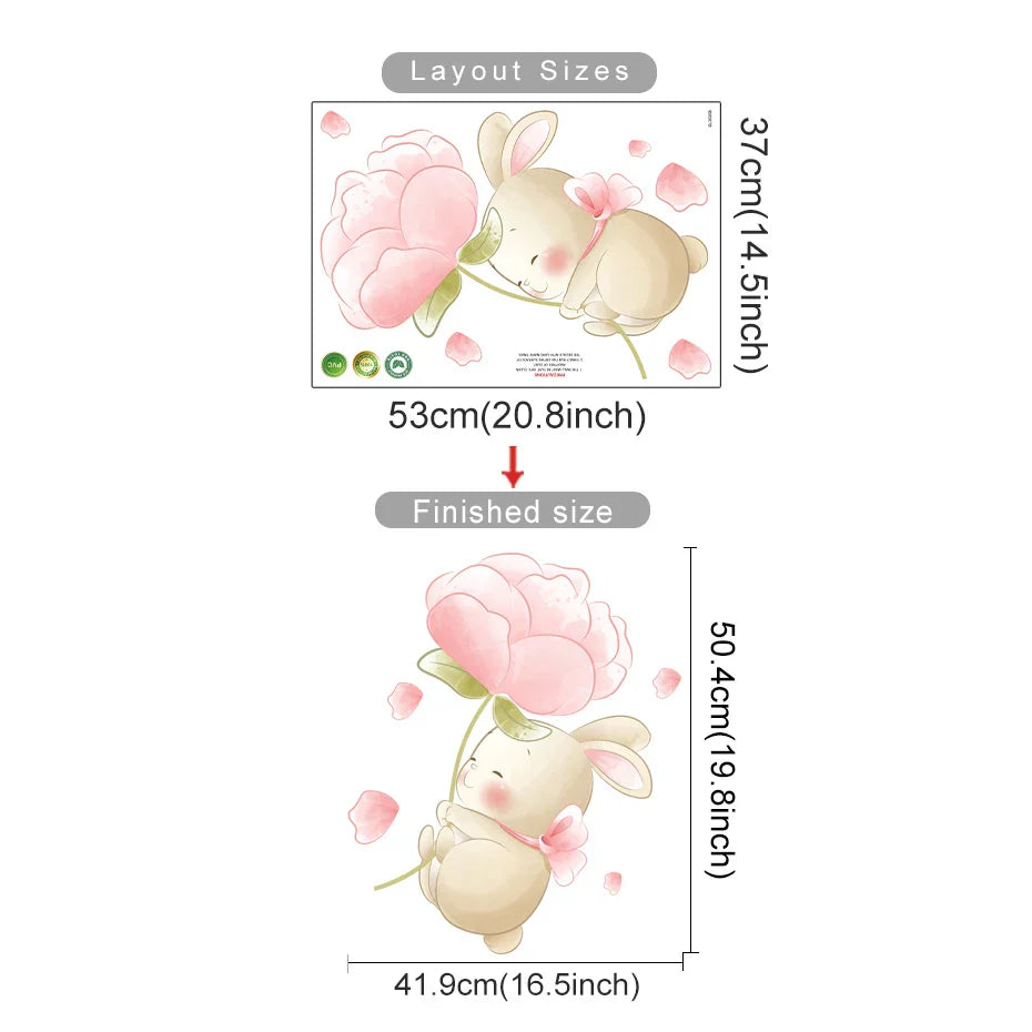 Cartoon Bear Rabbit Flower Wall Stickers for Kids Nursery Decor (ONLINE ORDER ONLY)