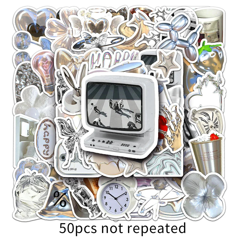 10/30/50PCS Cool Silver Stickers Graffiti Ins Style Cute Decals Motorcycle Phone Skateboard Laptop Bike Kids DIY Waterproof Toys (ONLINE ORDER ONLY)
