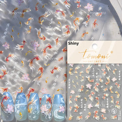 Lotus Flower Leaf Goldfish Ripple Wavelet Water Droplet Lotus Pond Brocaded Carp Self Adhesive Nail Art Stickers Manicure Decals (Online Order Only)