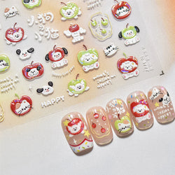 Cute Apple Fruit Dog Puppy Cat Kitten Adhesive Nail Art Sticker Charming Delicate Rhinestone Shiny Manicure Decals Nail Supplies (ONLINE ORDER ONLY)