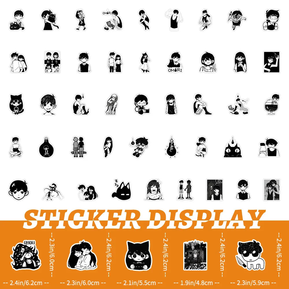 10/30/50pcs Black White Game Omori Graffiti Stickers Decals DIY Skateboard Laptop Motorcycle Luggage Car Bike Waterproof Sticker (ONLINE ORDER ONLY)