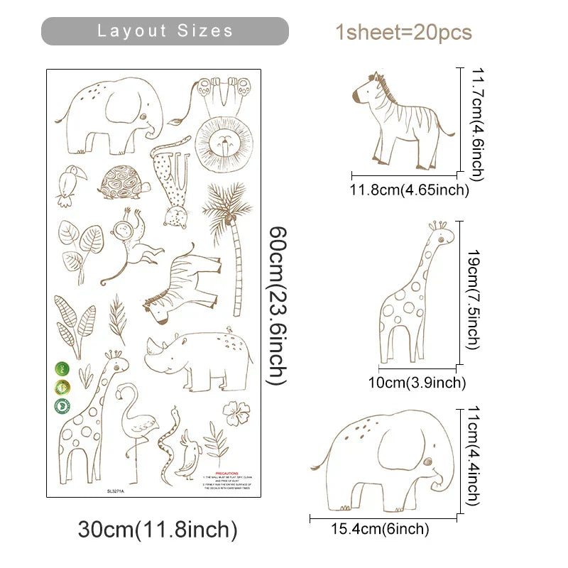 Boho Animal Wall Stickers: Elephant & Giraffe Nursery Decals (Online Order Only)