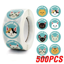 100-500pcs Thank You Cats Stickers For Kids Reward Stickers Thanksgiving Labels Toys 6 Beautiful Designs Stationery stickers (ONLINE ORDER ONLY)