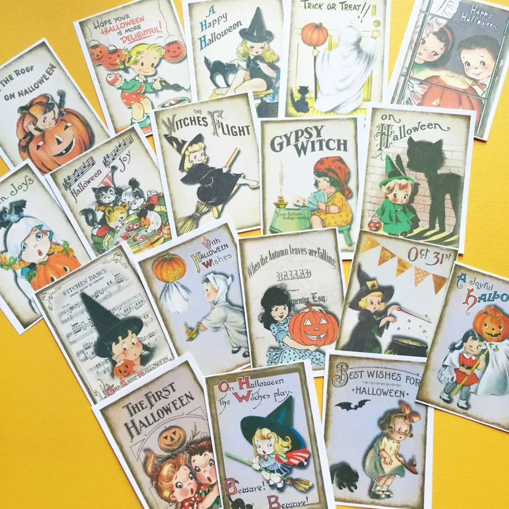 Pack of 18 Vintage Halloween Stickers Handmade Craft Witch Pumpkin Spooky Decals for Journal, Planner, Laptop, Water Bottle (Online Order Only)