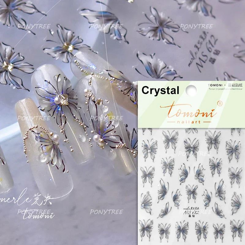 Delicate Dreamy Petal Star Tulip Flower Purple Bowknot Butterfly Illusion Chic Relief Adhesive Nail Art Stickers Manicure Decals (Online Order Only)