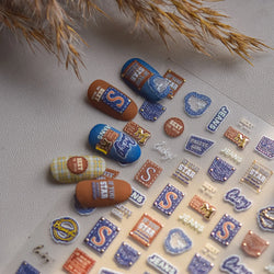 Round Jeans Square Sexy Blue Series Cowboy Lucky Beautiful Letter Self Adhesive Nail Art Sticker Pearl Rhinestone Manicure Decal (ONLINE ORDER ONLY)