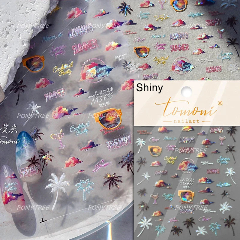 Summer Beach Bikini Watermelon Strawberry Ice Cream Soda Coconut Tree Fan Juice Crab Nail Art Decoration Stickers Manicure Decal (ONLINE ORDER ONLY)