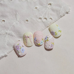 Rose Flower Bouquet Leaves Lace Bowknot Pearl Photo Frame Gird Embossed Reliefs Self Adhesive Nail Art Stickers Manicure Decals (ONLINE ORDER ONLY)