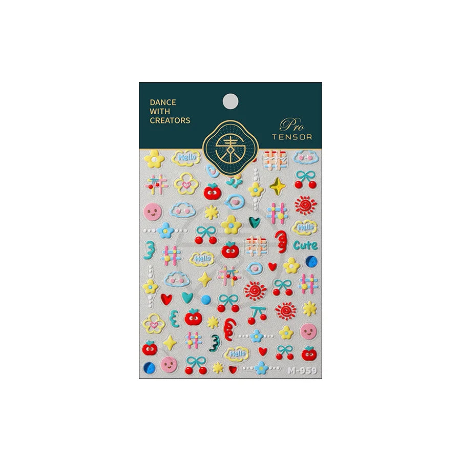 Flower Star Sun Grid Line Interesting Graffiti Tulip Cherry Apple Fruit Dot Painting Adhesive Nail Art Stickers Manicure Decals (ONLINE ORDER ONLY)