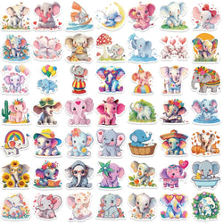 50pcs Elephant Stickers Pack Cute Animal Stickers Kawaii Stickers for Water Bottles Laptop Luggage Cartoon Waterproof Sticker (Online Order Only)