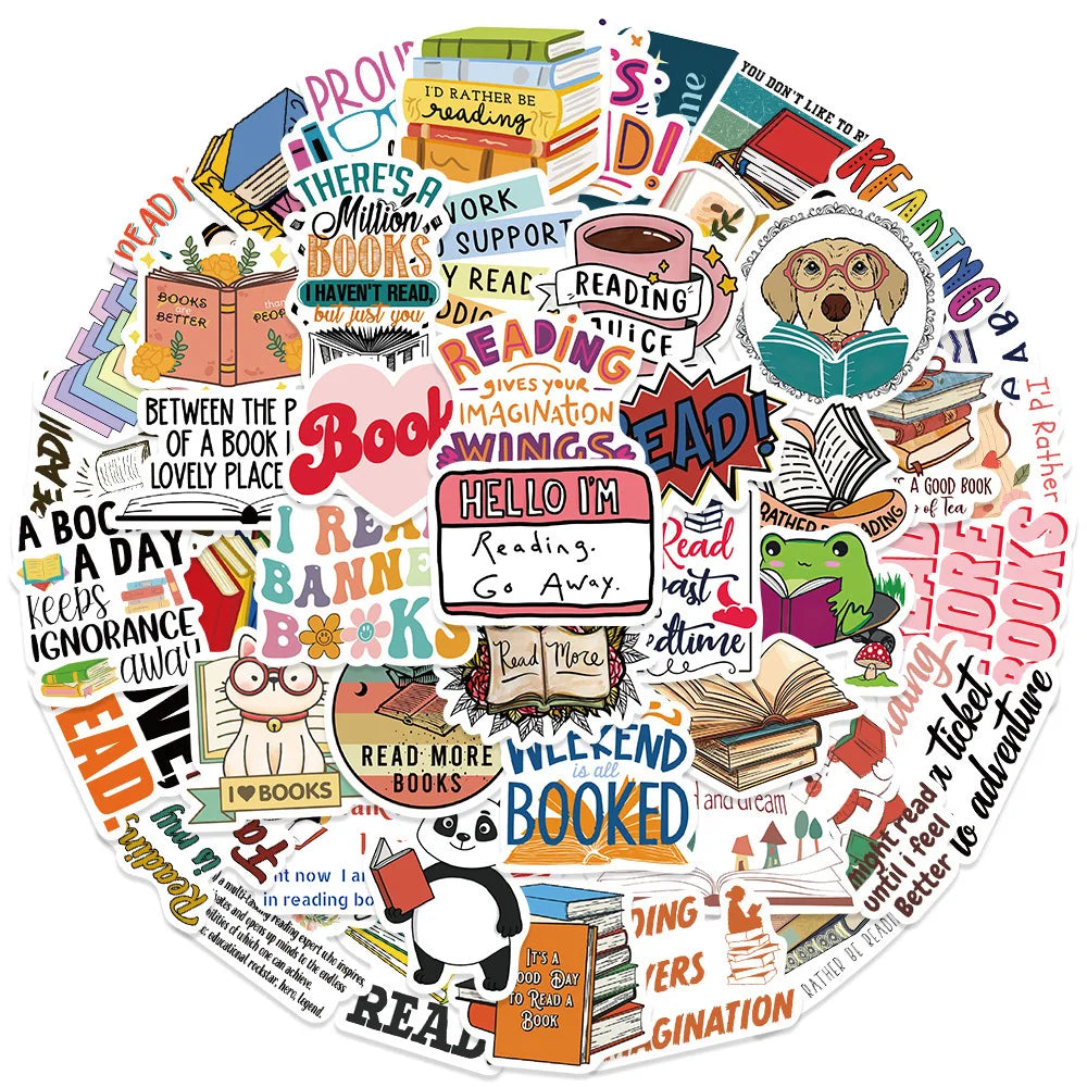 Reading Books Cartoon Stickers for Suitcase, Skateboard, Laptop, Luggage, Phone (ONLINE ORDER ONLY)