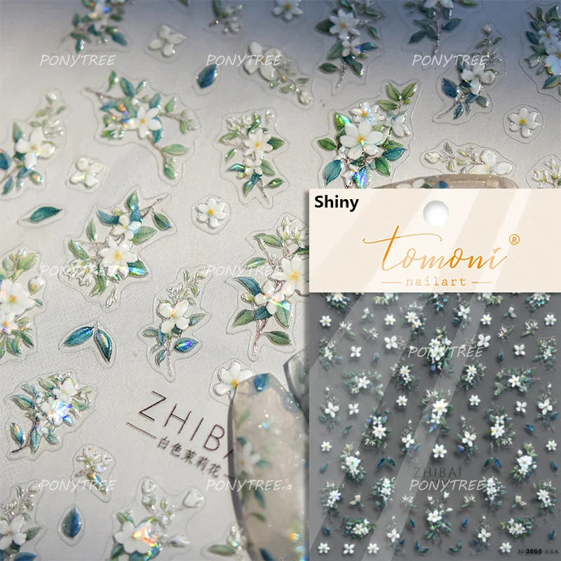 Pink Peach Blossom Flower White Pear Romantic Archaistic Swallow Window Adhesive Nail Art Stickers Rhinestone Manicure Decals (ONLINE ORDER ONLY)