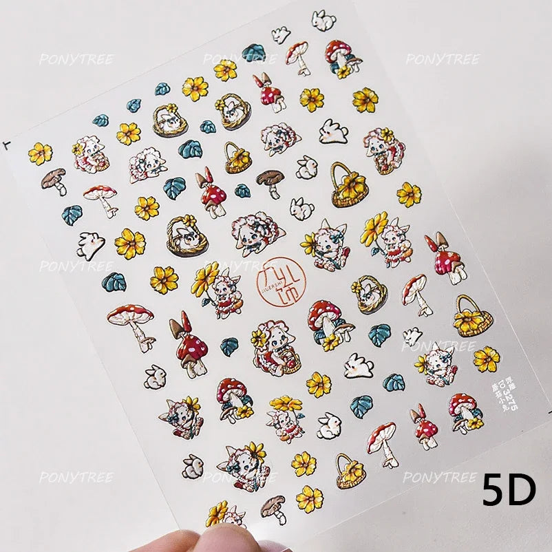 Cute Colored Mushrooms Water Bubbles Umbrella-shaped Plant Various Shapes Fungi Lovely Adhesive Nail Art Stickers Manicure Decal (ONLINE ORDER ONLY)