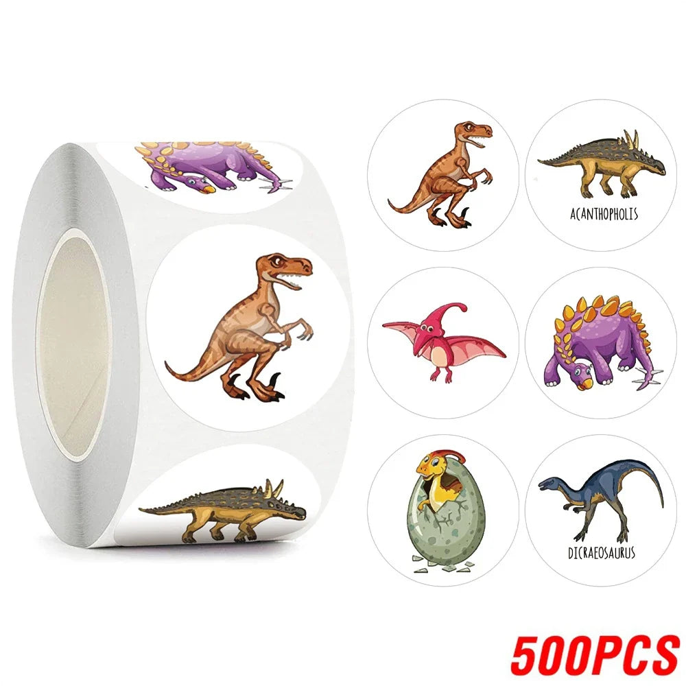 500PCS Children's Cartoon Stickers Little Dinosaur Pattern Kids Stationery Supplies School Teacher Supplies Reward Stickers (Online Order Only)