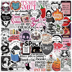 50pcs Retro Cartoon Aesthetic Skull Reader Spicy Witch Smut Stickers For Laptop Water Bottle Luggage Notebook Waterproof Decals (Online Order Only)