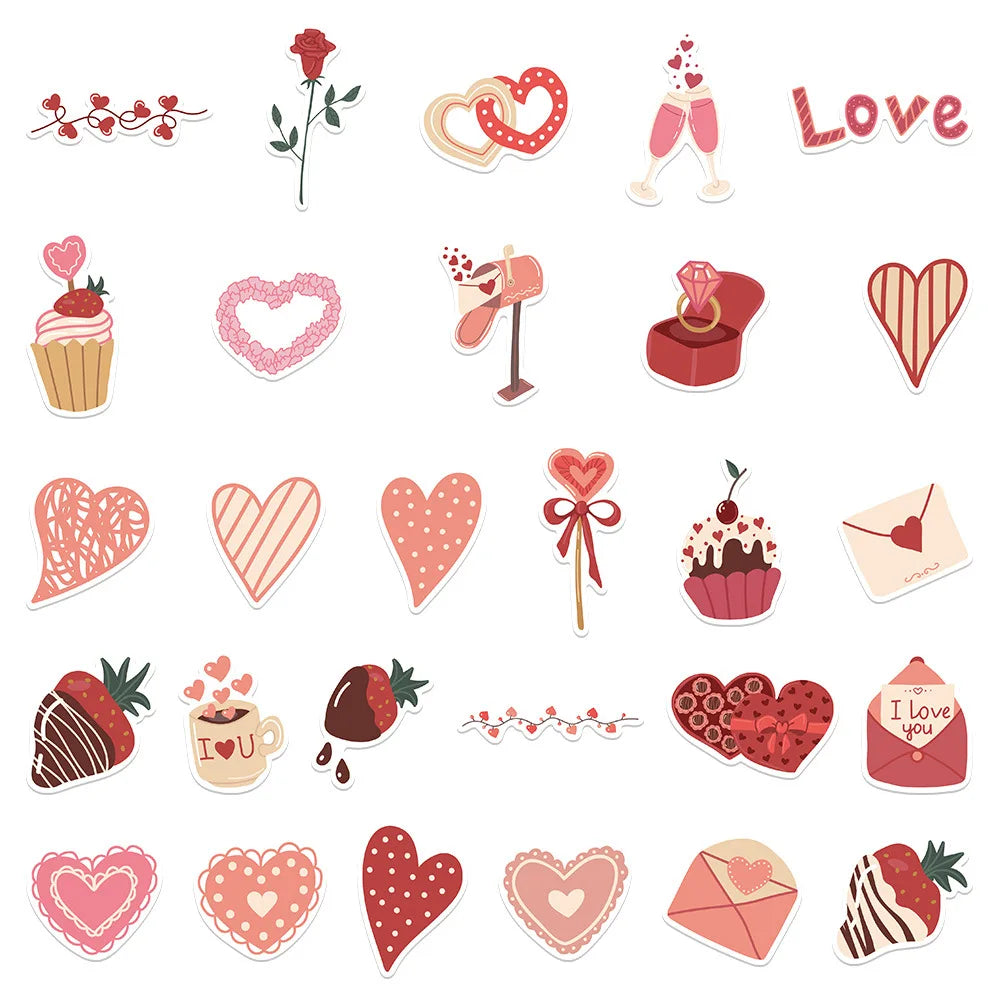 10/58PCS I Love You Valentine's Day Stickers Gift for Lovers To DIY Guitar Motorcycle Skateboard Car Laptop Fridge Decal Sticker (ONLINE ORDER ONLY)