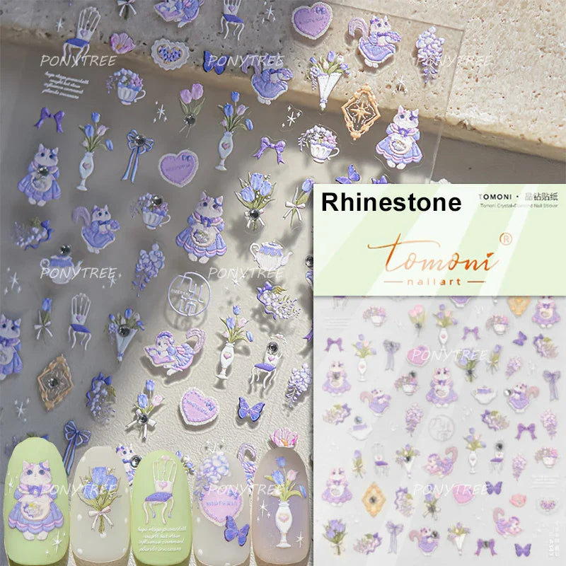 Cat House Snow Tree Window Fish Star Shiny Snowman Duck 5D Self Adhesive Nail Art Stickers Hat Apple Rhinestone Manicure Decals (ONLINE ORDER ONLY)