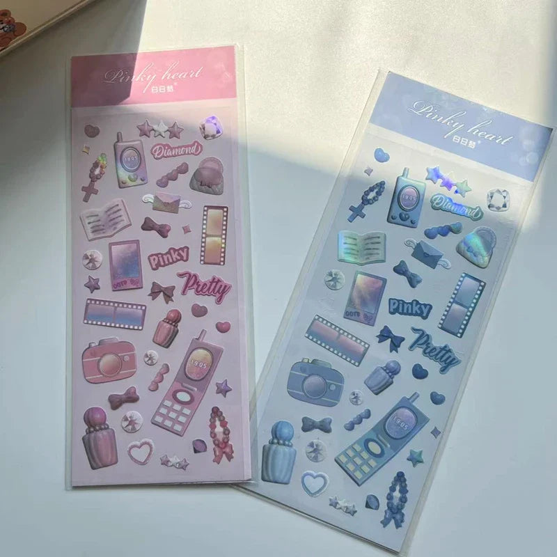 2Pcs Lovely Girl Cell Phone Stickers Korean ins Scrapbooking Decorative Sticker DIY Diary Album Stick Label Kawaii Stationery (ONLINE ORDER ONLY)