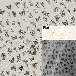 Dried Flowers Rose Butterfly Love Heart Golden Stroke Flying Crane Silver Adhesive Nail Art Stickers Rhinestone Manicure Decals (ONLINE ORDER ONLY)