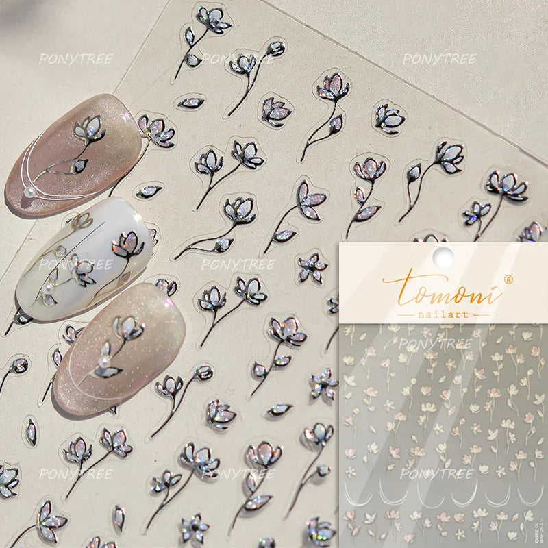 European Garden Angel Wing White Rose Flower Bed Vase Lace Bowknot Statue Adhesive Nail Art Decoration Sticker Manicure Decals (ONLINE ORDER ONLY)