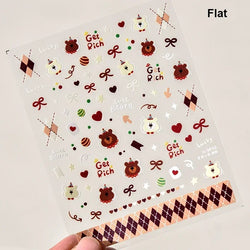 Geometric French Style Colorful Square Grid Rhombus Line Stripe Bowknot 3D Self Adhesive Nail Art Stickers Shiny Manicure Decals (ONLINE ORDER ONLY)