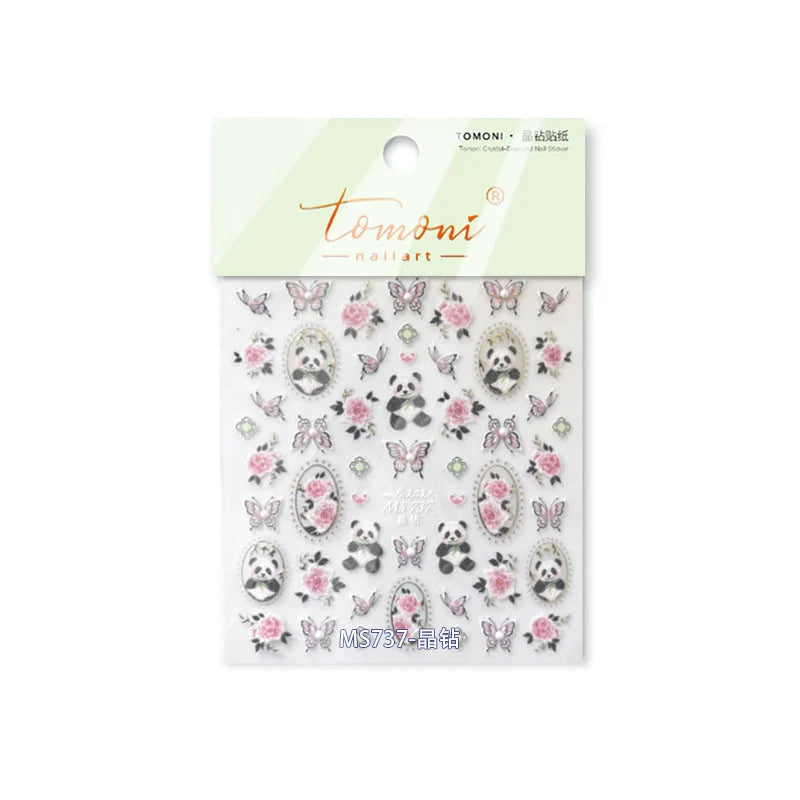 Panda Bamboo Butterfly Pattern Totem Figure Peony Flower Love Heart Adhesive Nail Art Stickers Embroidery Pearl Manicure Decals (ONLINE ORDER ONLY)