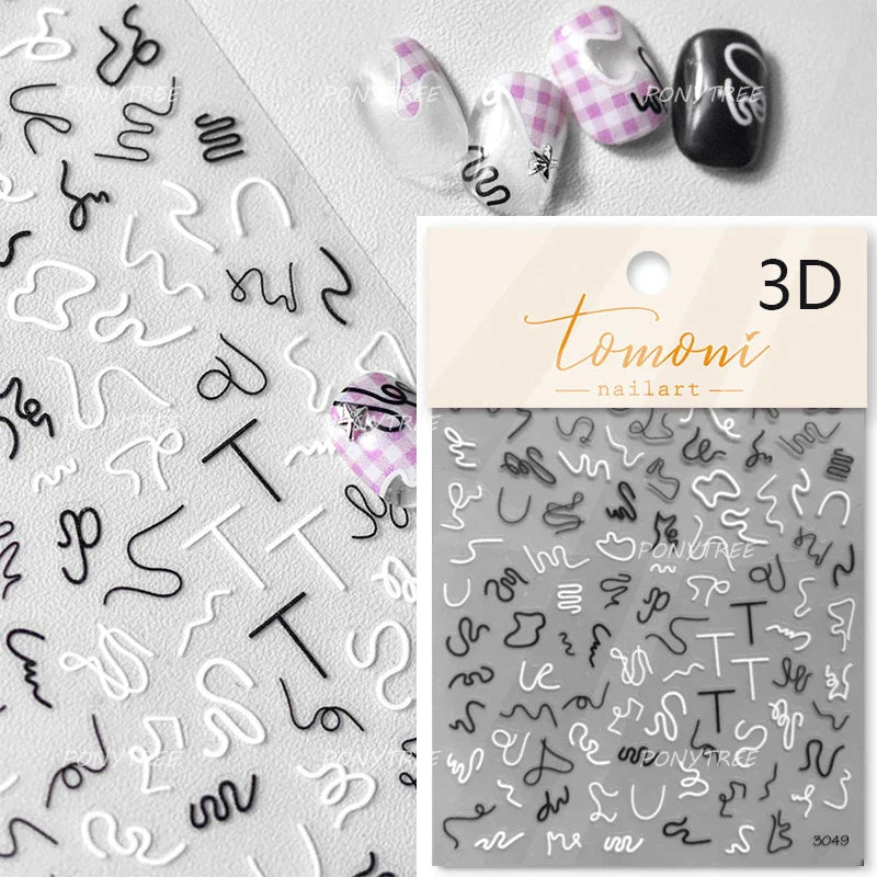 Cute Graffiti Cartoon Line Cherry Bear Cat Flower Bouquet Fish Boys Girls Strawberry Reliefs Nail Art Stickers Manicure Decals (ONLINE ORDER ONLY)