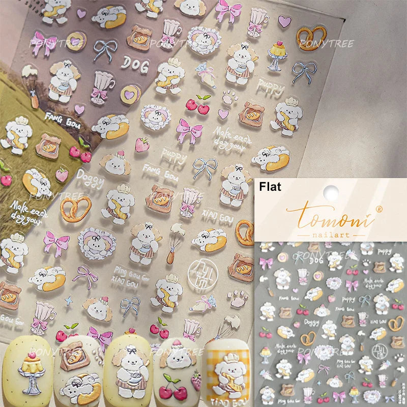 Cute Cat Cherry Sweet Cake Dog Butter Cookie Coffee Strawberry Jam Ice Cream Adhesive Nail Art Decoration Sticker Manicure Decal (Online Order Only)