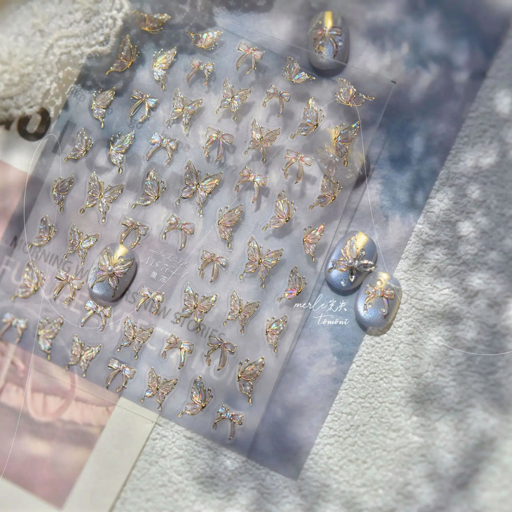 Cute Jelly Bowknot Butterfly Chic Animals Ribbon Tie Shine 3D Fantasy Nail Art Decorations Stickers DIY Dreamy Manicure Decals (Online Order Only)