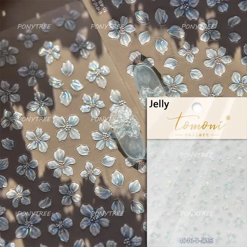 Spring Living Peach Blossom Flower Branch Petal Antique Soft Relief Adhesive Chinese Characters Nail Art Sticker Manicure Decals (ONLINE ORDER ONLY)