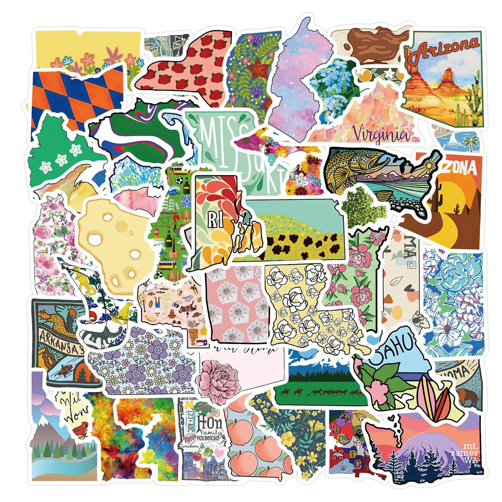 55pcs Geography Plate Sports Graffiti Stickers for Helmet, Wall, DIY Decor (ONLINE ORDER ONLY)