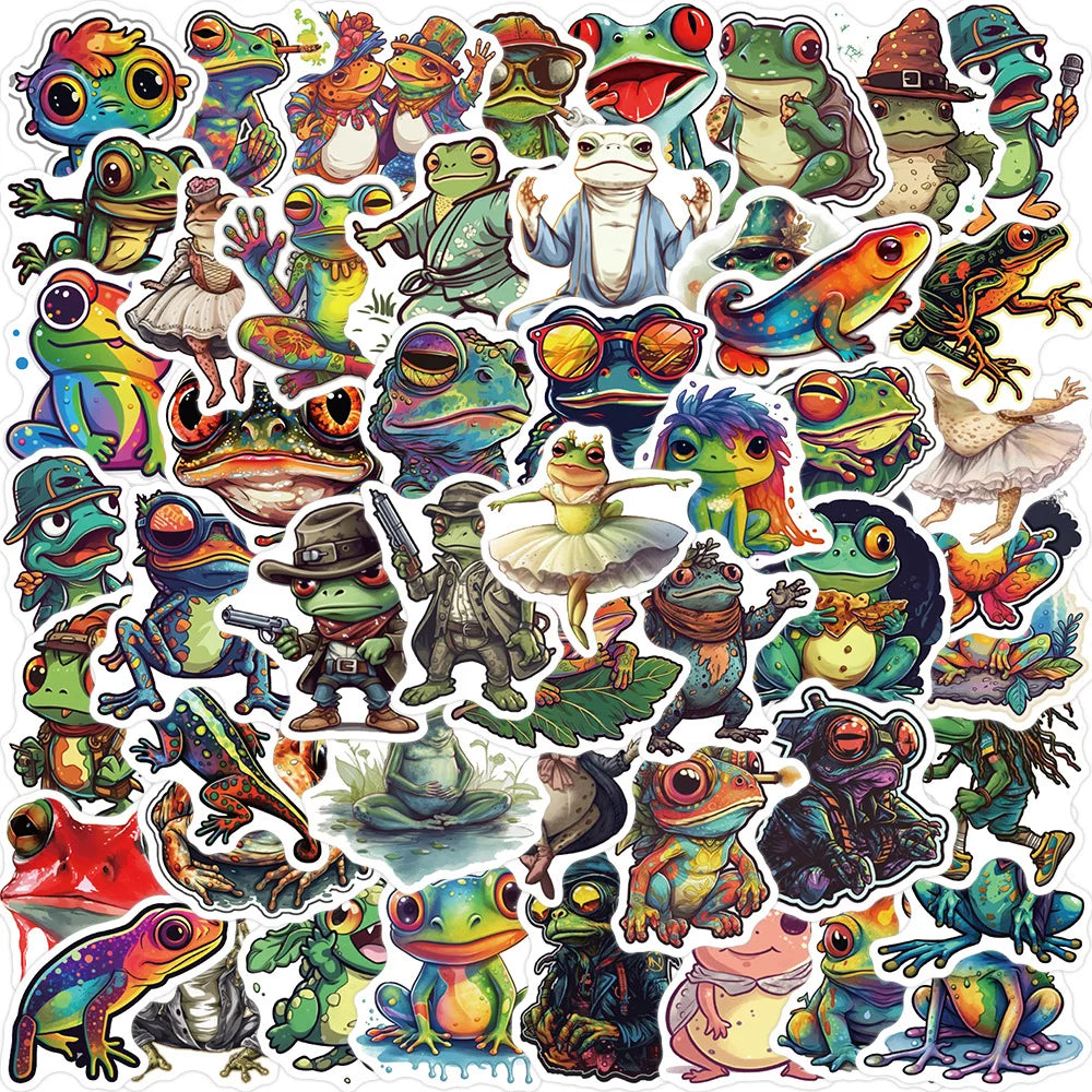 50pcs Psychedelic Frog Graffiti Stickers for Helmet, Wall, DIY Decor (Online Order Only)