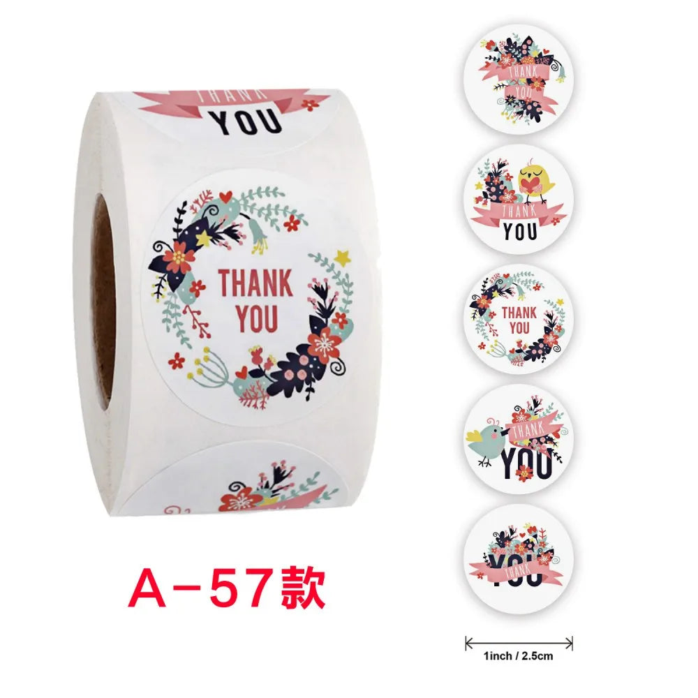 50-500pcs Labels Roll Flower Thank You Stickers 1inch Adhesive Labels Stickers for Gift Decoration Stationery Wrapping Supplies (ONLINE ORDER ONLY)