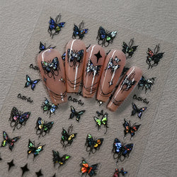 1pcs Butterfly Floral Nail Art Stickers Magic Shell Light Laser Black/White Nail Decoration Butterfly Slider Manicure Ornaments* (Online Order Only)