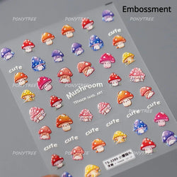 Cute Colored Mushrooms Water Bubbles Umbrella-shaped Plant Various Shapes Fungi Lovely Adhesive Nail Art Stickers Manicure Decal (ONLINE ORDER ONLY)