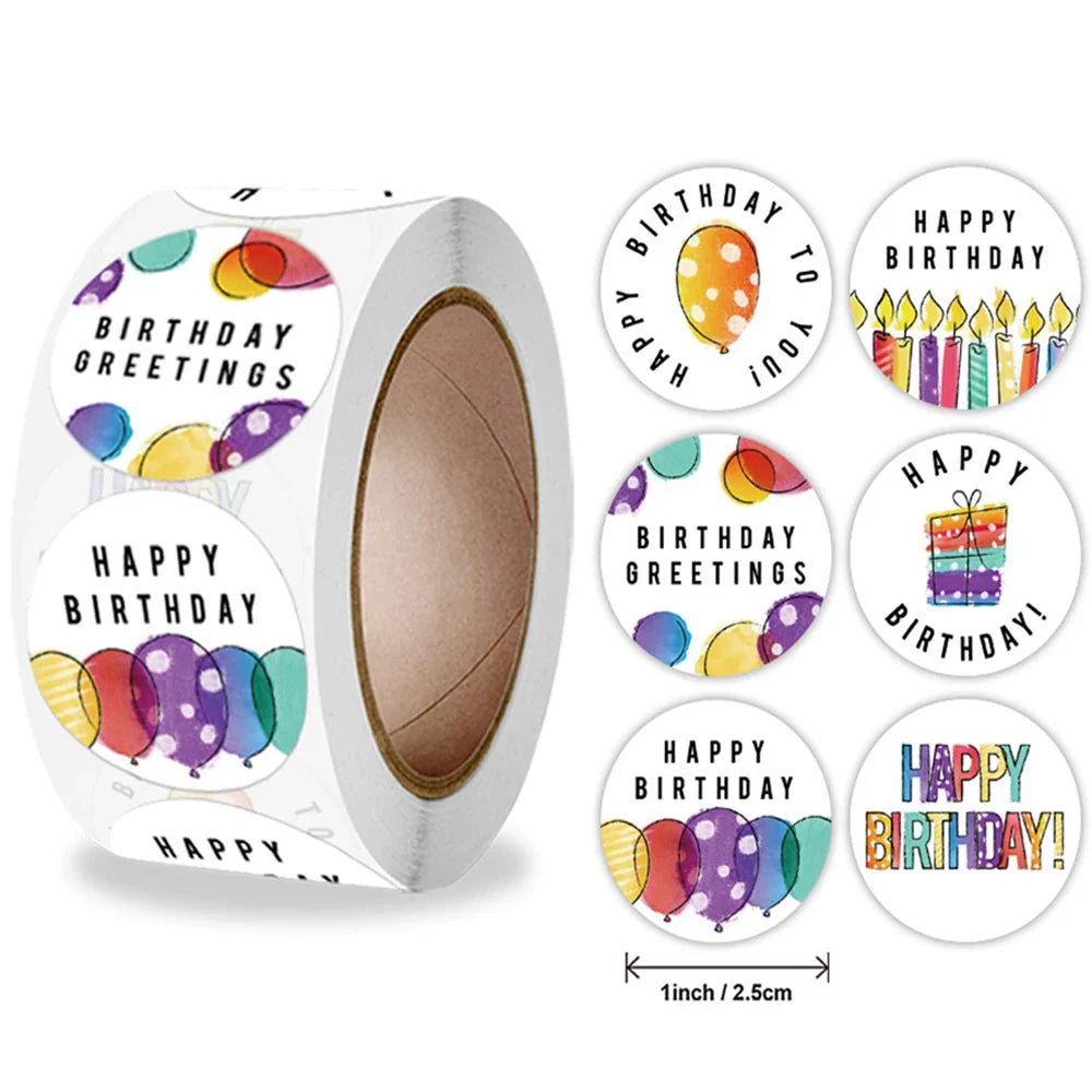 100-500pcs Cute Happy birthday Stickers for Gift Wrapping Decoration Envelope Sealing Label Kids toys Stationery Stickers 1inch (ONLINE ORDER ONLY)