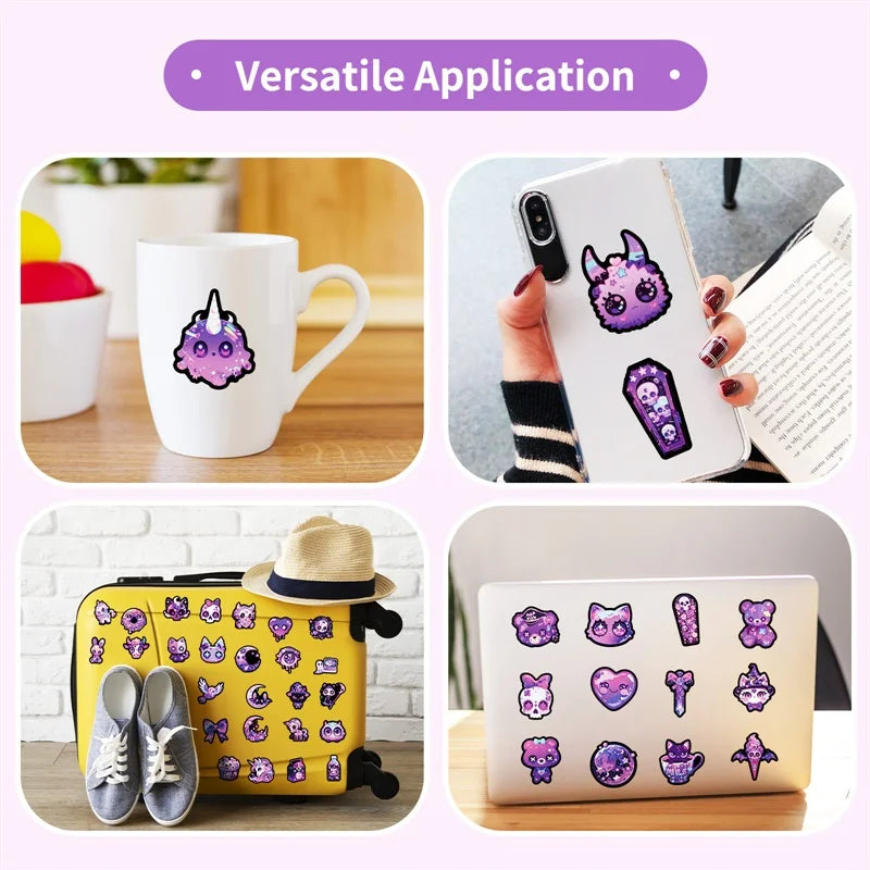 10/30/50PCS Kawaii Purple Animal Sticky PVC Sticker Aesthetic Stationery DIY Decoration Scrapbooking School Supplies for Kids (ONLINE ORDER ONLY)