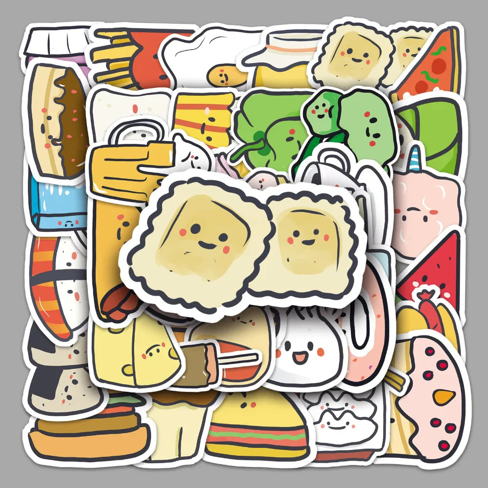 10/50Pcs Cartoon Gourmet Food Graffiti Stickers for Luggage Laptop Skateboard Notebook Stickers Children Toys Wholesale (ONLINE ORDER ONLY)