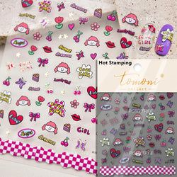 Lovely Pink Red Cherry Fruit Love Heart Star Lucky Letter Bowknot Romantic Adhesive Nail Art Stickers Rhinestone Manicure Decals (Online Order Only)